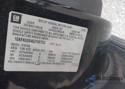 2008 GMC Yukon Denali z USA, uszkodzony, nr VIN 1GKFK63848J198763